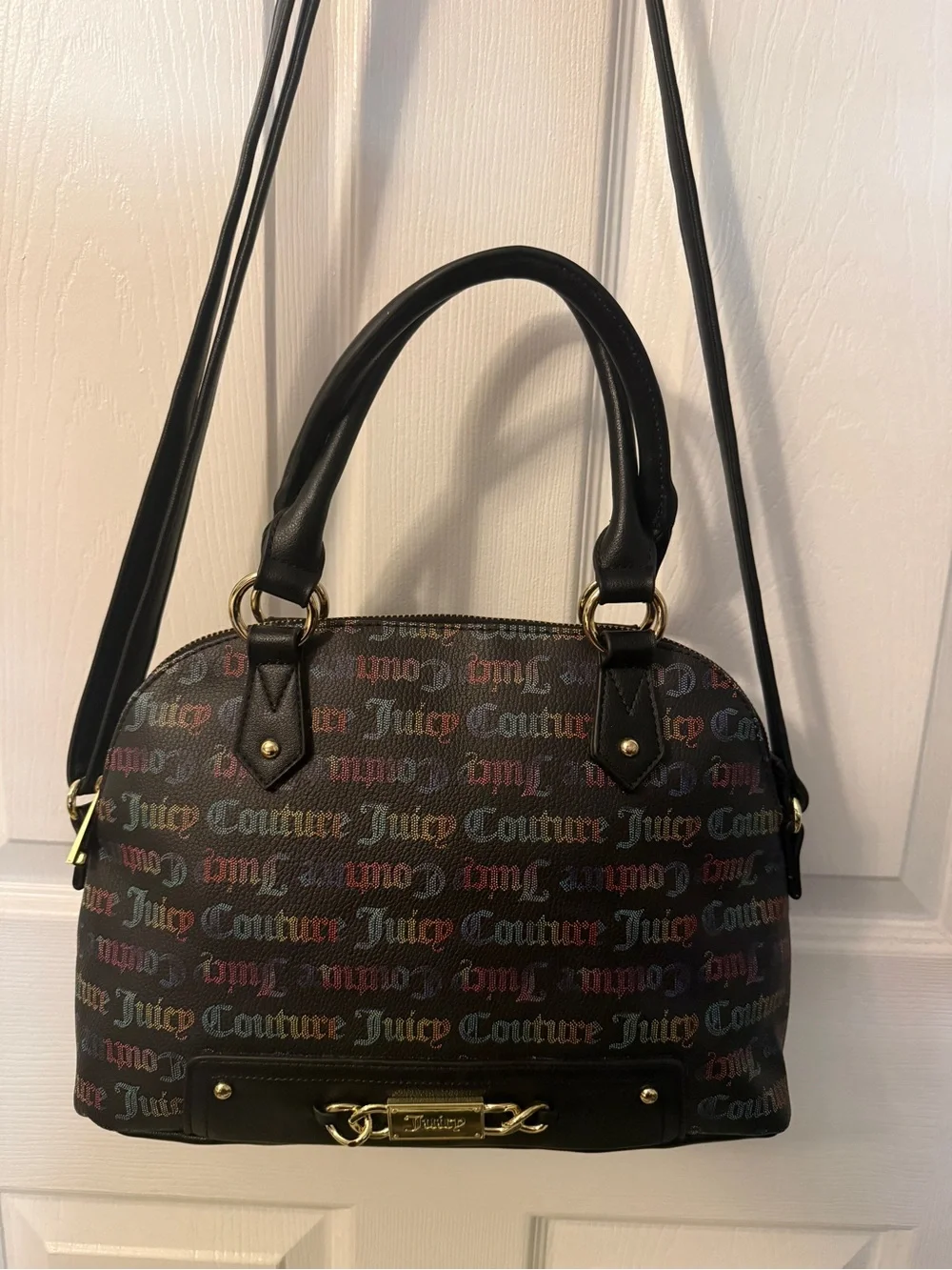 Juicy Couture Black Logo Dome Satchel with Matching Wallet